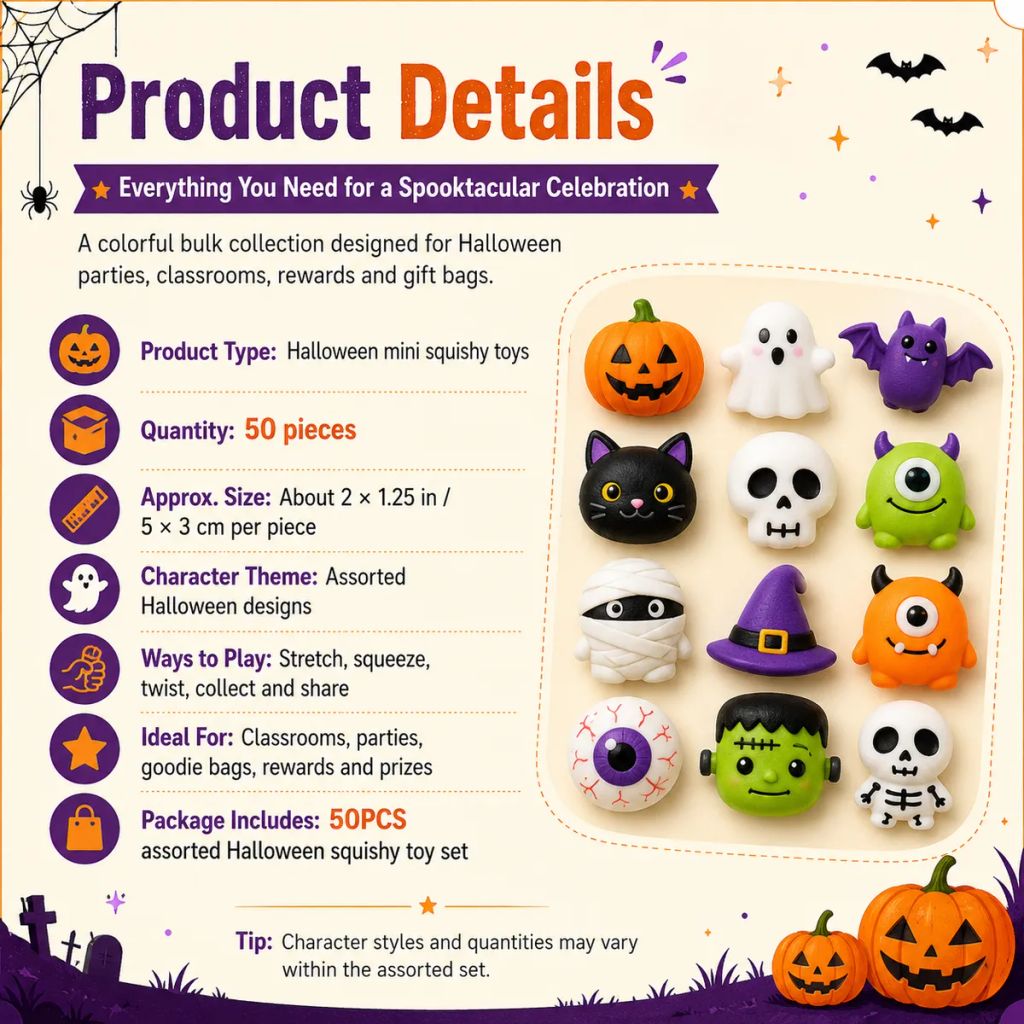 🔥 Last Day 60% OFF — 50PCS Halloween Mochi Squishy Toys for Party Favors & Spooky Fun 🎃