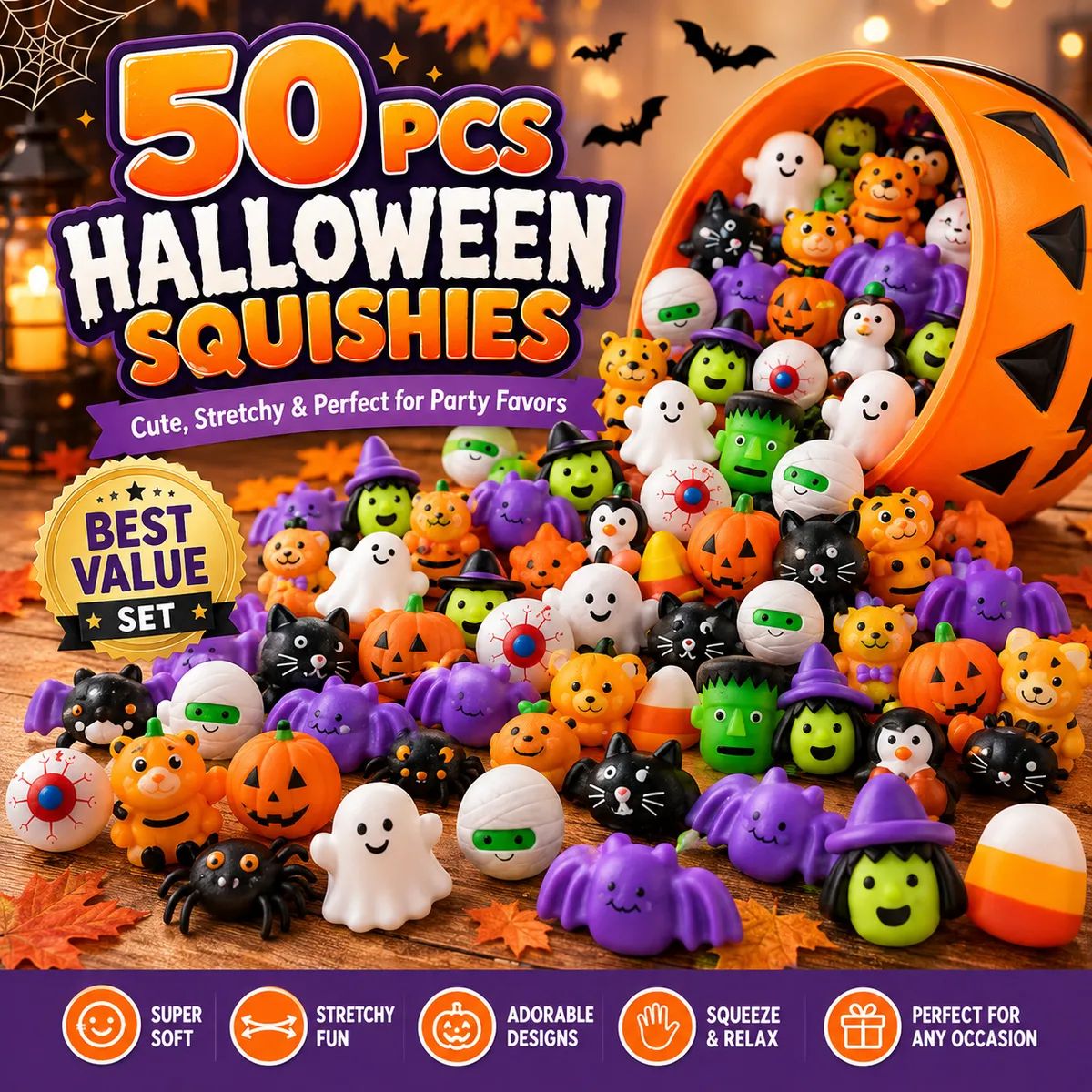 🔥 Last Day 60% OFF — 50PCS Halloween Mochi Squishy Toys for Party Favors & Spooky Fun 🎃